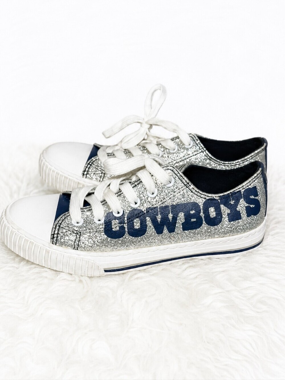 Dallas Cowboys Silver Glitter Lowtop FOCO Blue Logo Sneakers 10